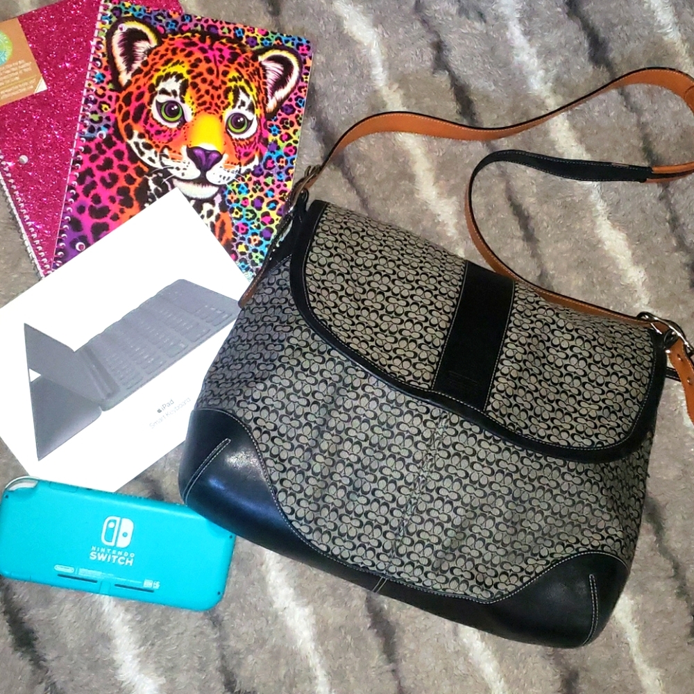 Coach Signature Jacquard & Leather Saddle Bag